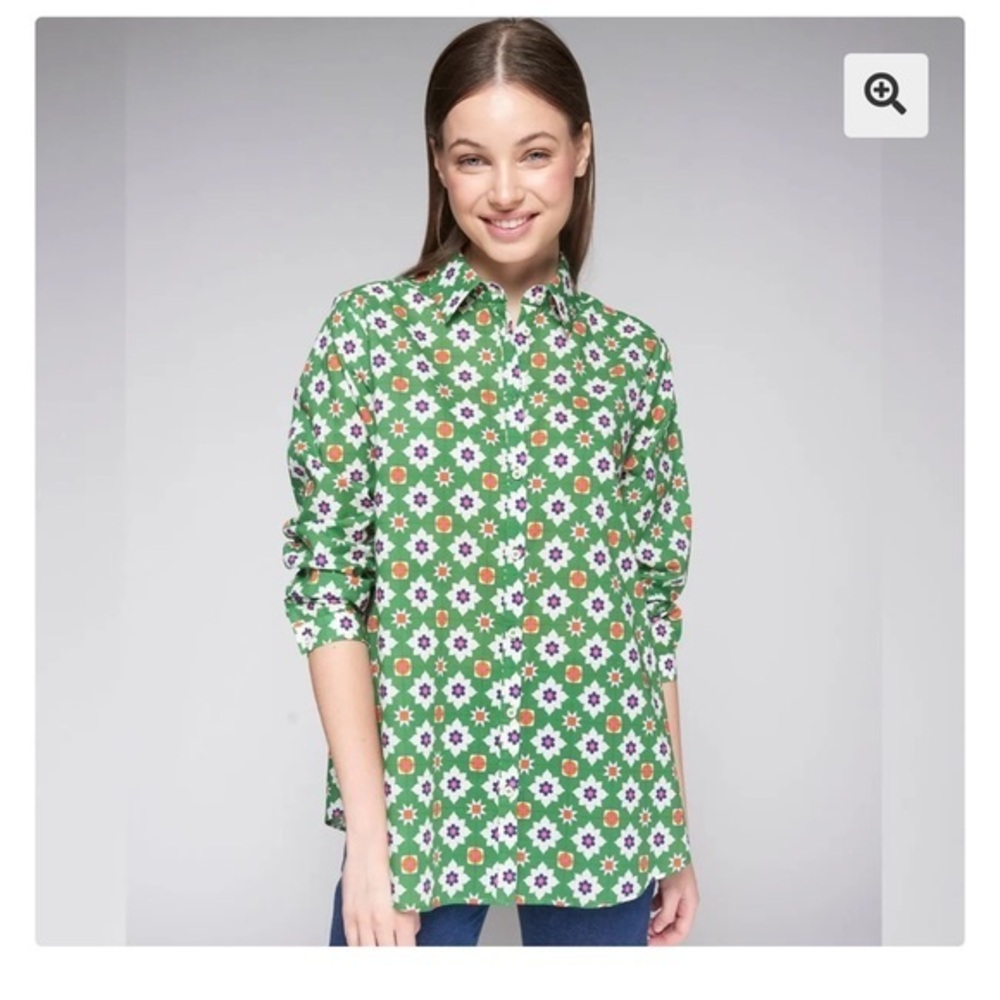 Villagallo Green Floral Geometric cotton button front Shirt Blouse